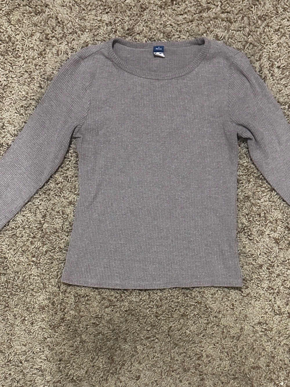 Old Navy Petite Ribbed Crewneck Top in Light Taupe